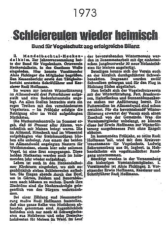 Zeitungsartikel 1973 - Schleiereulen
